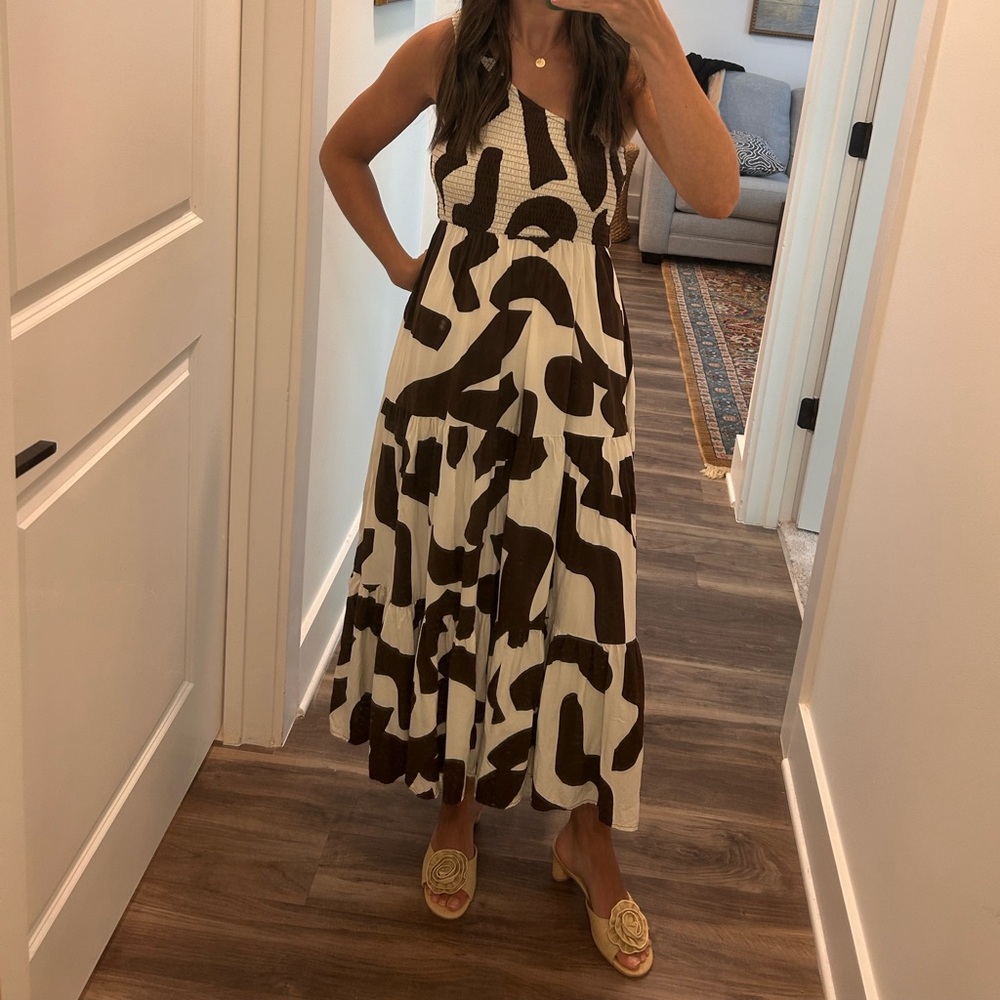 Brown and White Women's Dress